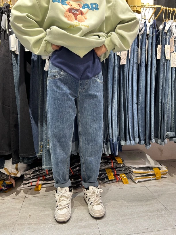 孕妇老爹裤 休闲牛仔裤 显瘦 显腿直