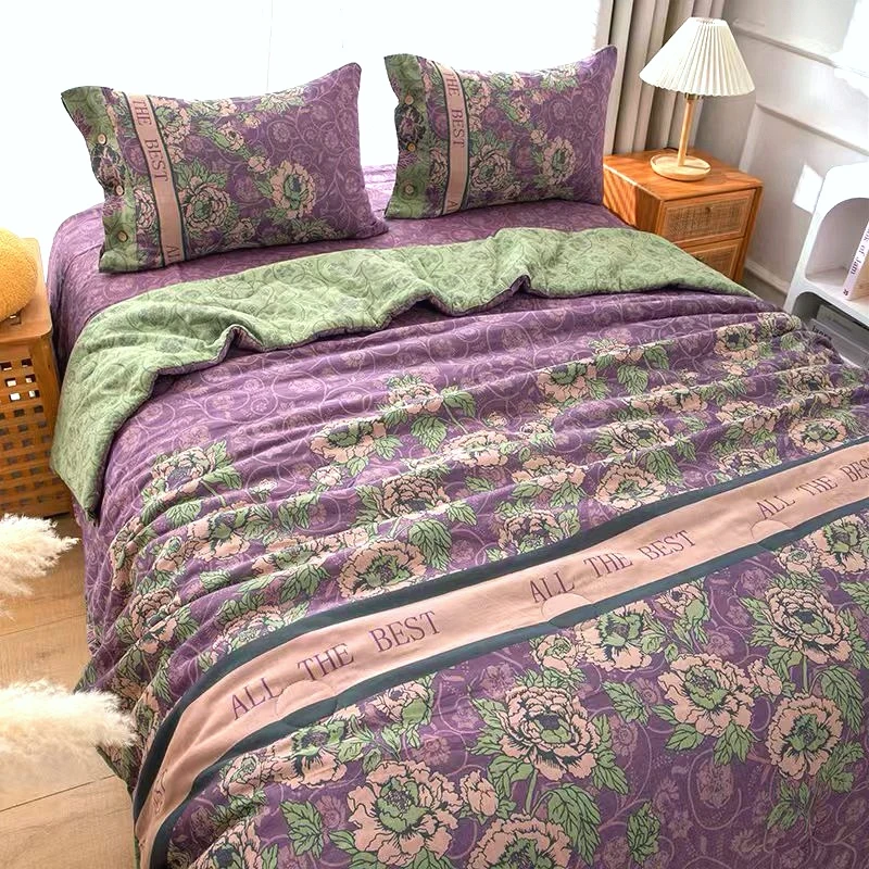 （紫韵）高端纯棉双层有氧纱春秋被秋冬被保暖被2+2.3米左右