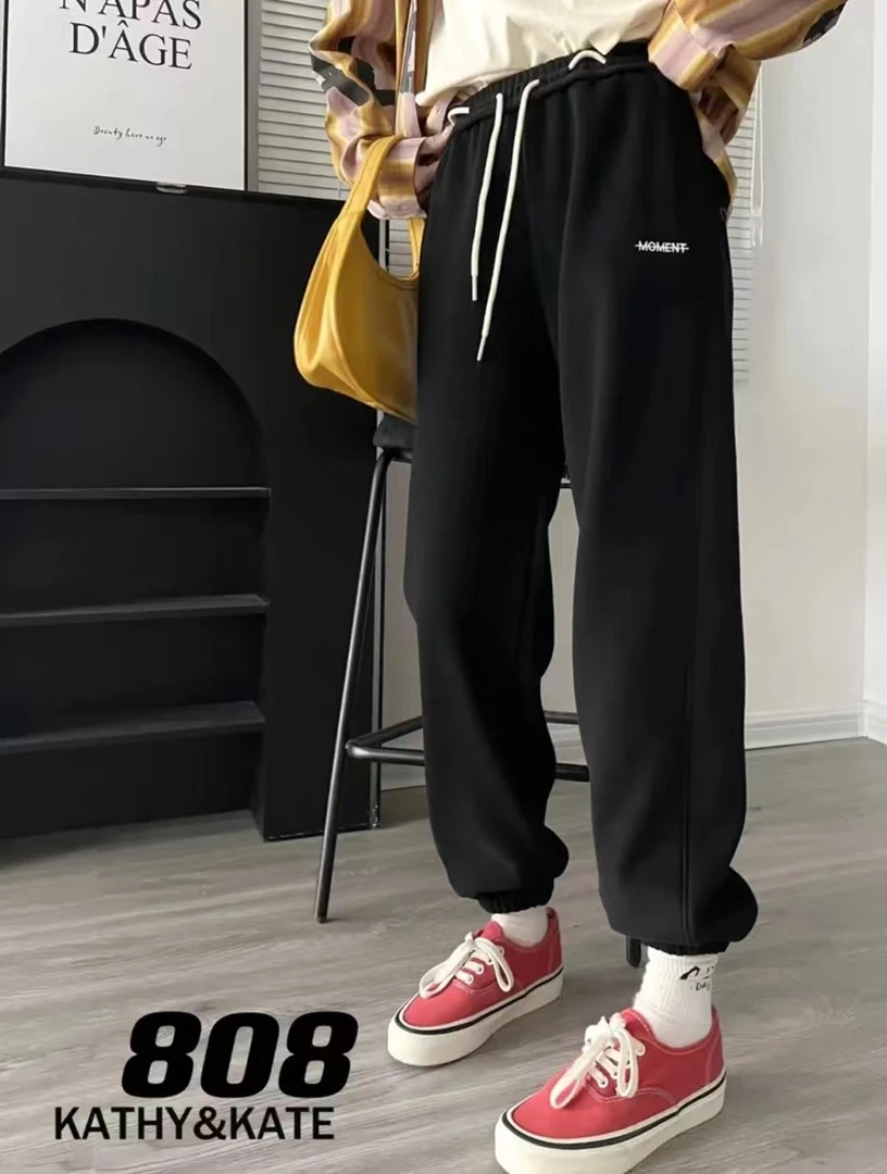 808 加厚绒卫裤裤子休闲裤时尚百搭宽松潮流加绒抽绳束脚秋冬显瘦