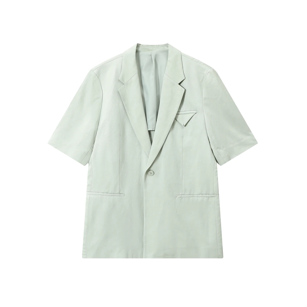 143--2413080麻料灰绿梭织外套