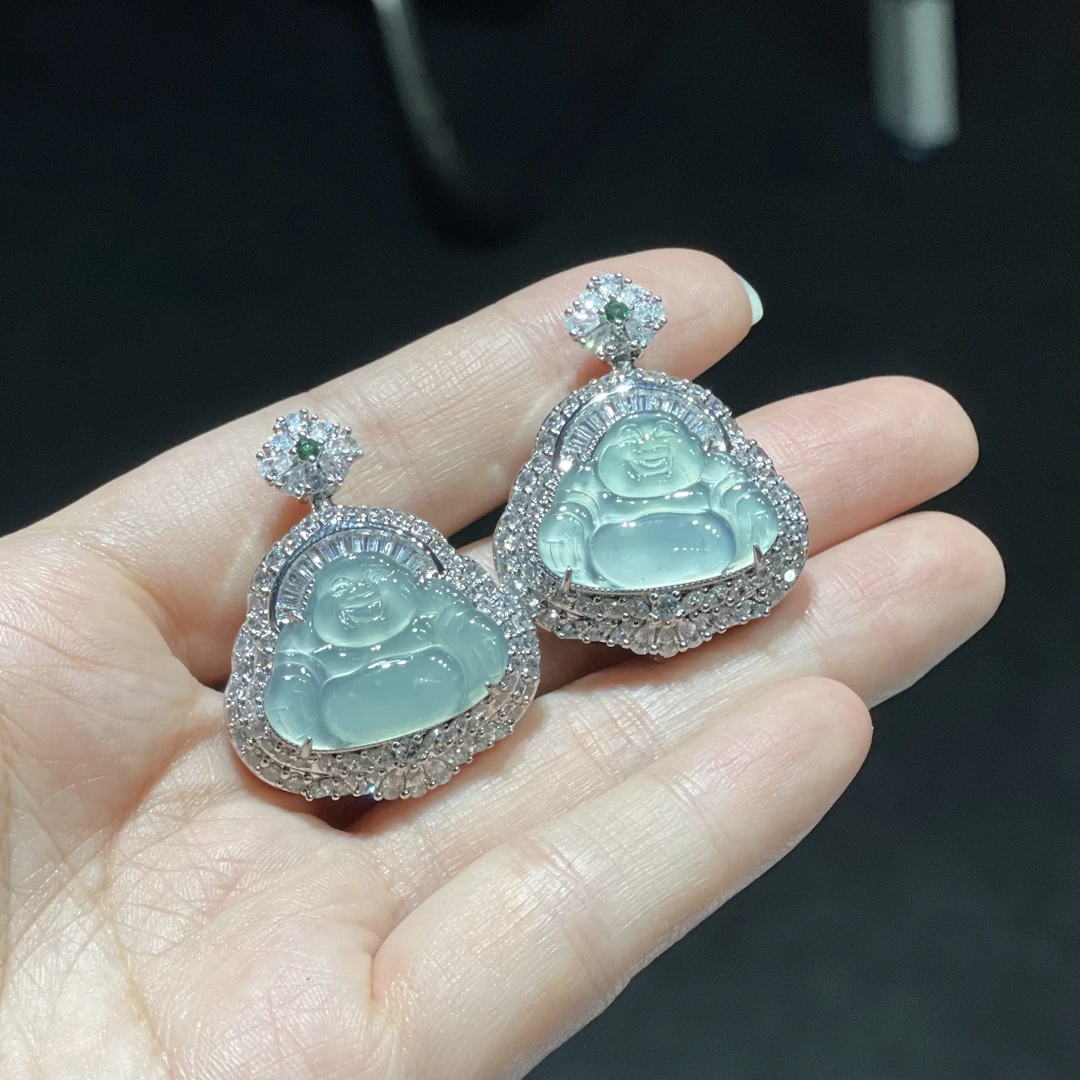 非金属玻璃吊坠 YS8749 蓝色FC猫眼弥勒佛吊坠