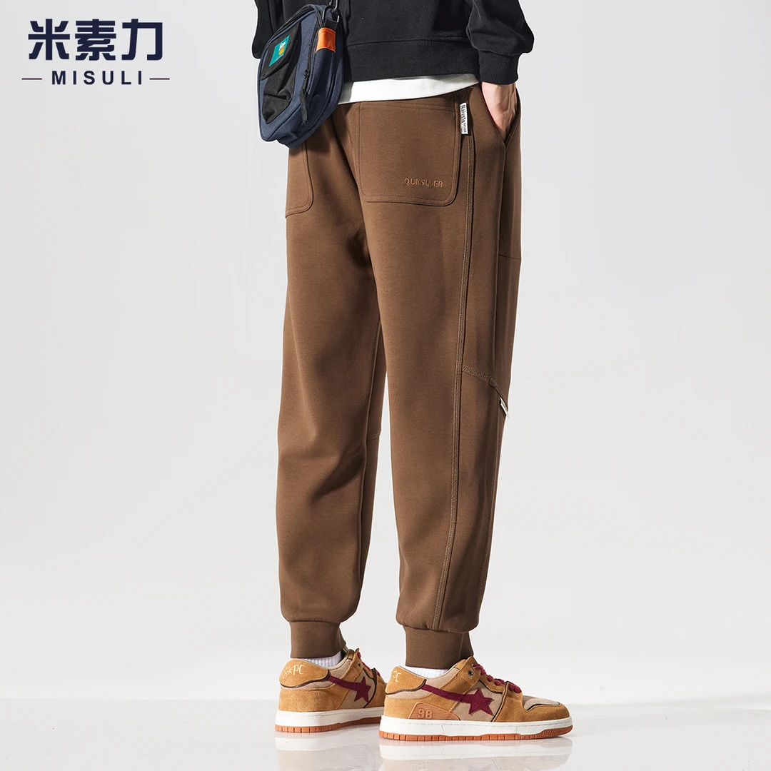 加绒卫裤男秋冬季加厚保暖潮牌美式宽松重磅针织空气层束脚运动裤