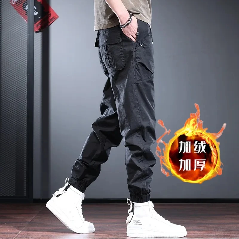 逐印者深蓝色休闲裤男宽松束脚裤2025秋冬新款英伦百搭通勤工装裤