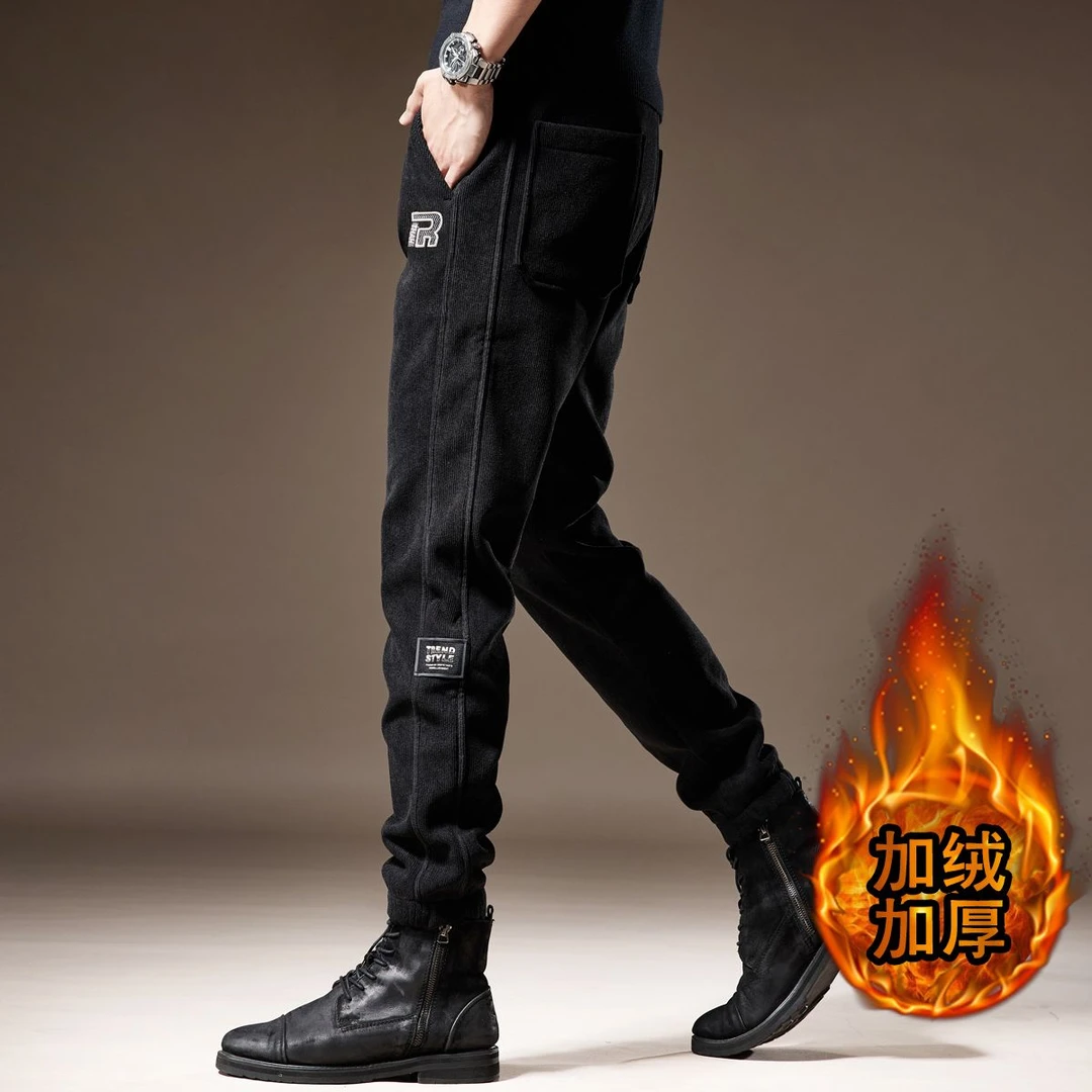 秋冬常规流行高端重磅灯芯绒裤子男士宽松束脚卫裤雪尼尔休闲裤男
