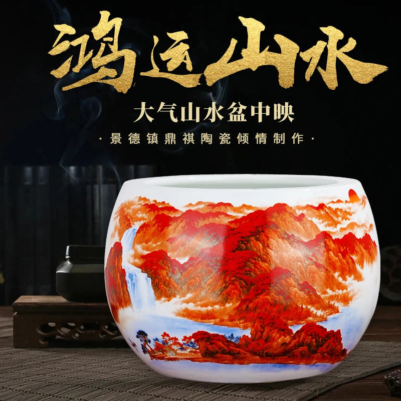 景德镇陶瓷器大号鸿运当头聚宝盆摆件总经理办公室客厅直播装饰品