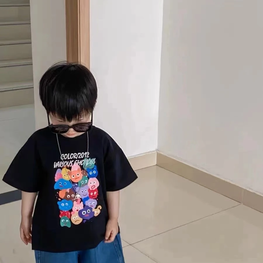 100%纯棉男童港风短袖T恤夏季新款潮流宽松中小童儿童半袖上衣服