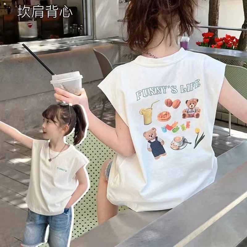 女童纯棉无袖坎肩背心夏季2024新款中大童洋气女孩宽松百搭上衣潮