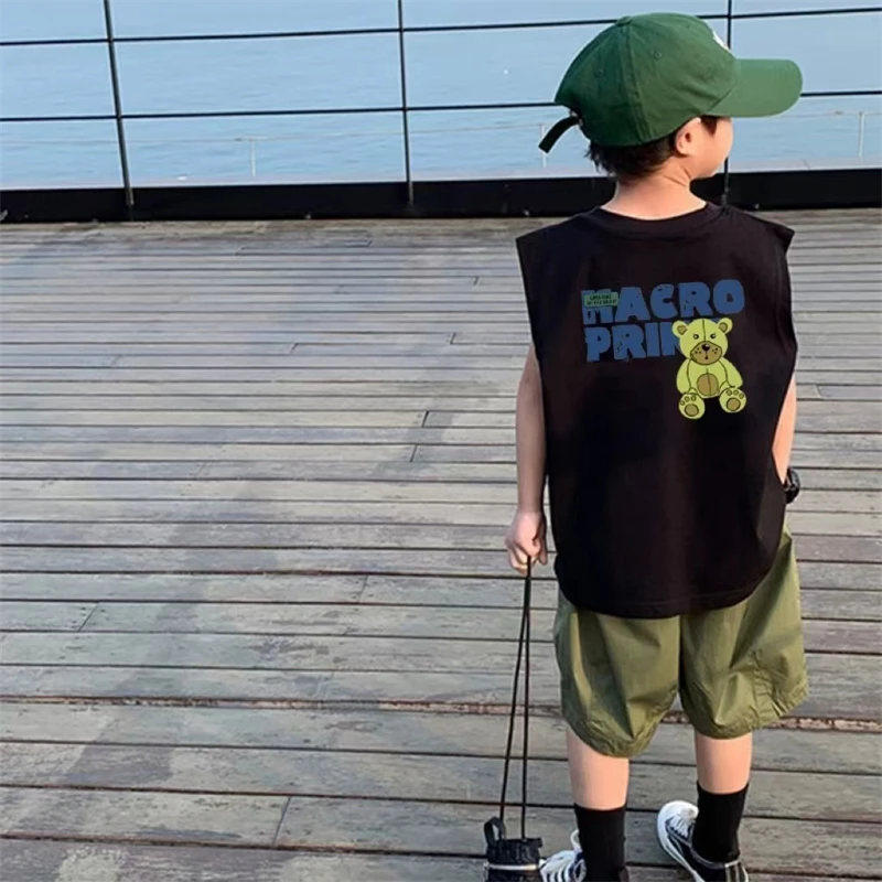 夏季儿童装纯棉无袖背心男童薄款外穿坎肩T恤中小童韩版宽松上衣