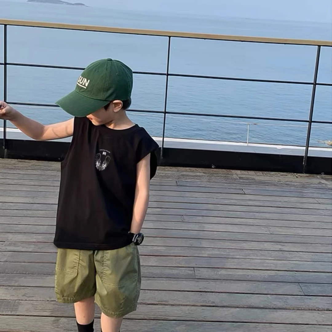 新款夏季纯棉儿童背心中小童韩版薄款休闲坎肩T恤男童帅气打底衫