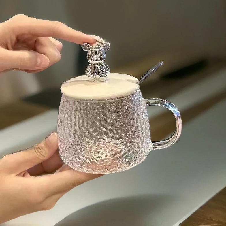 马克杯带勺盖耐热玻璃水杯家用早餐牛奶杯子情侣高颜值女生办公室