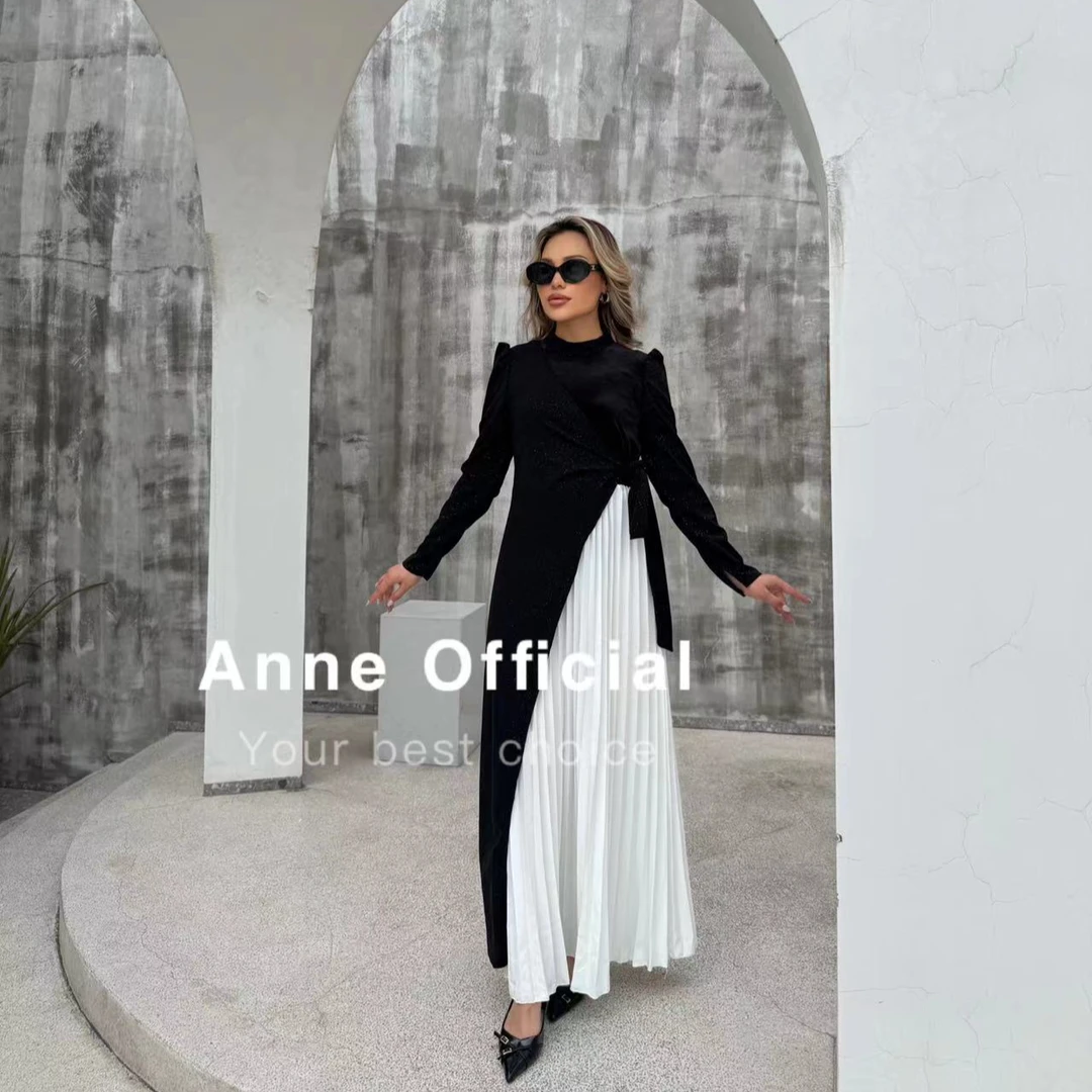 【Anne Official】欧美风拼接黑白裙女装连衣裙蕾丝气质长袖秋冬版