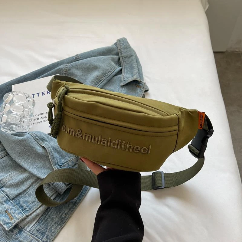 探屿尼龙胸包男女ins时尚斜挎包潮简约百搭运动腰包学生刺绣挎包