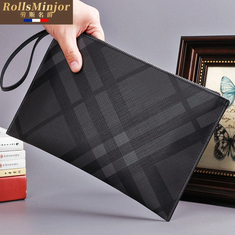 新款手包男士手拿包信封包超簿手抓包男夹包格子休闲商务潮牌简约