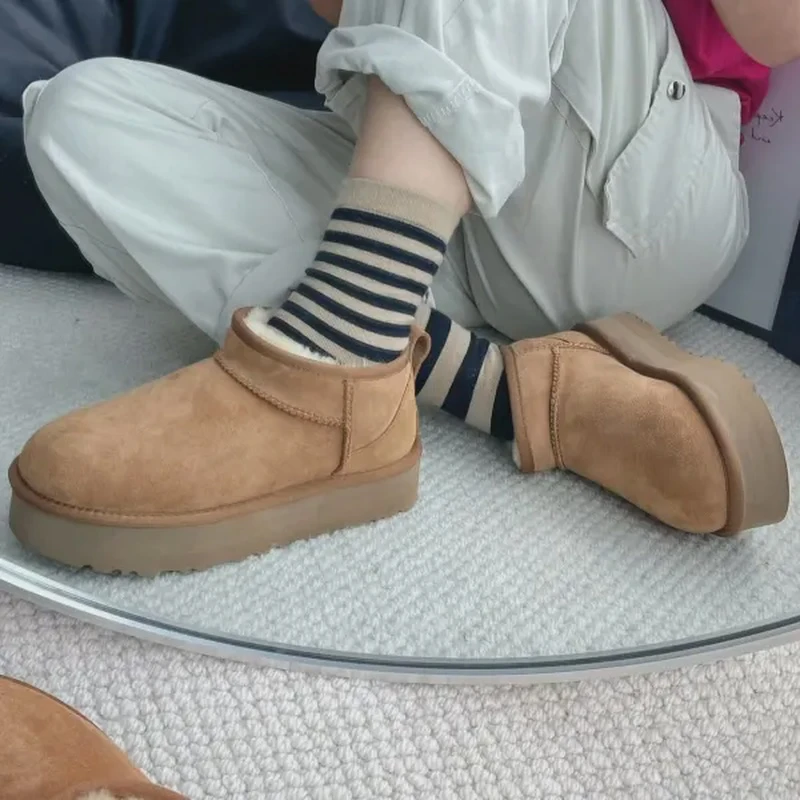 【厚底4cm冬雨】经典Mini保暖皮毛一体桑坡雪地靴加绒短筒靴加厚