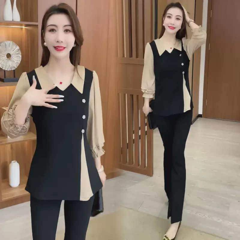 高级感假两件衬衫女士七分袖上衣2024春秋新款时尚洋气减龄衬衣潮