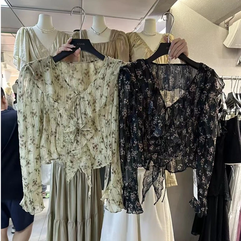 璎婲sᴀᴋᴜʀᴀ【花梦旅人】岚复古港味碎花荷叶边法式纯欲百搭防晒小衫