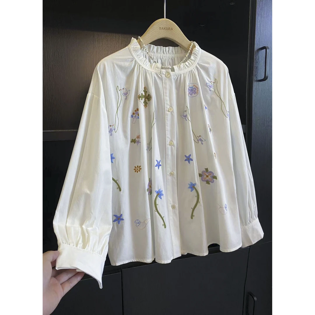 璎婲sᴀᴋᴜʀᴀ【打翻调色盘】岚法式彩色刺绣花边休闲设计感长袖衬衫