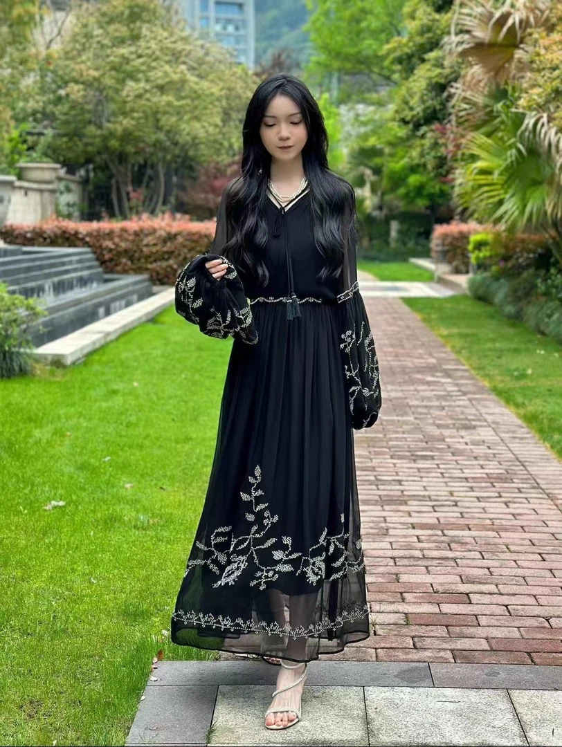 【黑天鹅-色彩PARTY-甜甜】重磅100桑蚕丝连衣裙Y24C9055