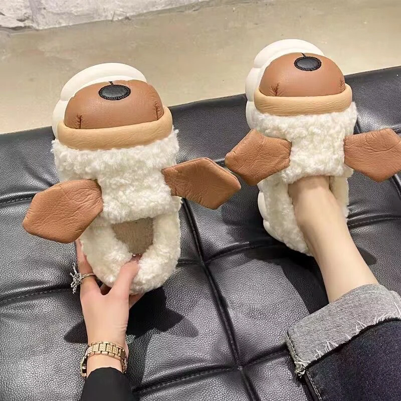 沙皮狗棉拖鞋女可爱保暖冬季室内家居家用厚底踩屎感外穿卡通棉鞋