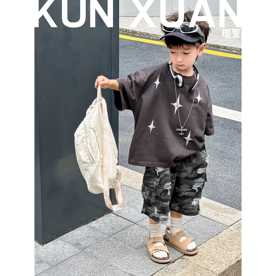 【琨萱】“星耀”夏款儿童bling bling撒银闪耀舞台短袖T恤SU57S019