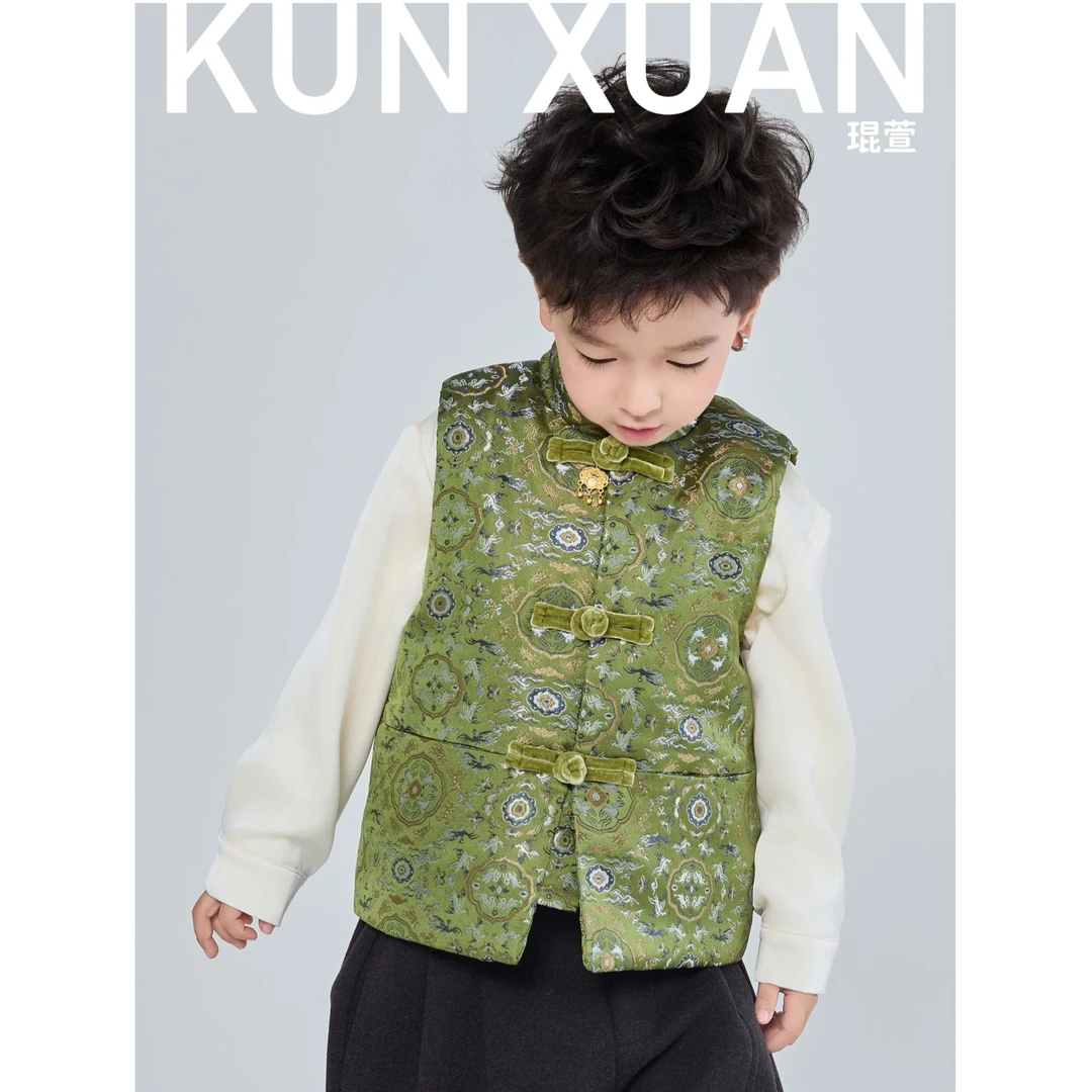 【琨萱】“鹿梦”24冬款男童新中式国风织锦缎金丝线夹棉马甲AU57S109