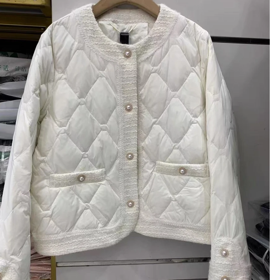 小香风轻薄棉服短款女2024冬季新款时尚气质圆领保暖外套百搭秋冬