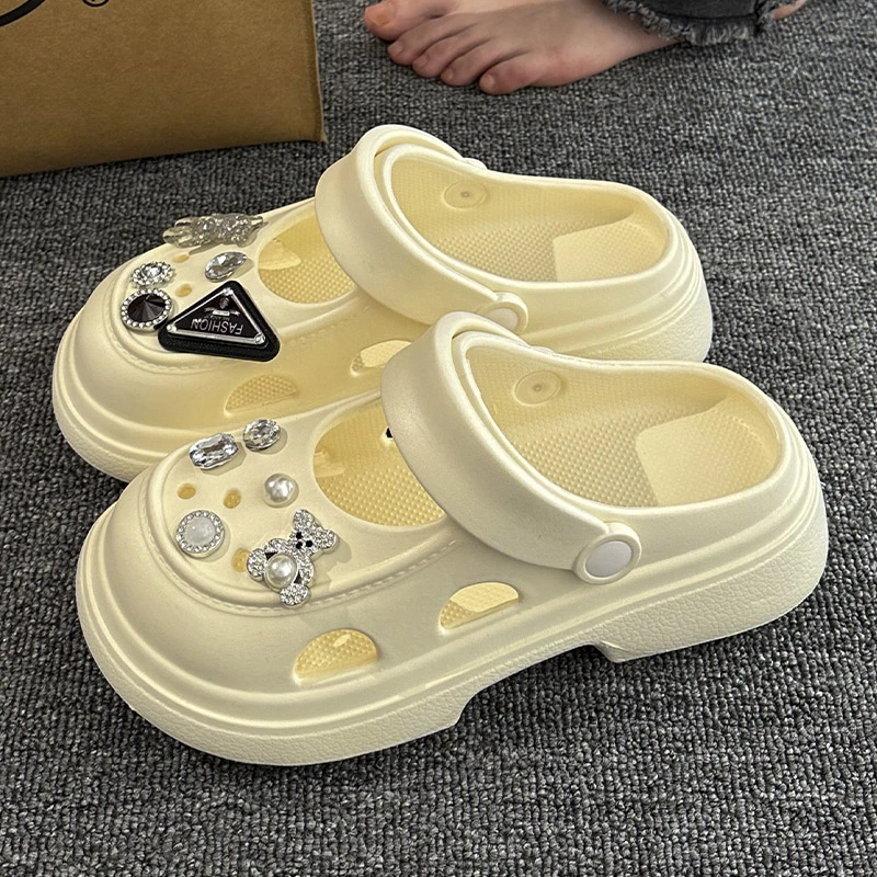 百搭洞洞鞋女款夏季2024新款玛丽珍复古时尚配饰DIY外穿防滑拖鞋