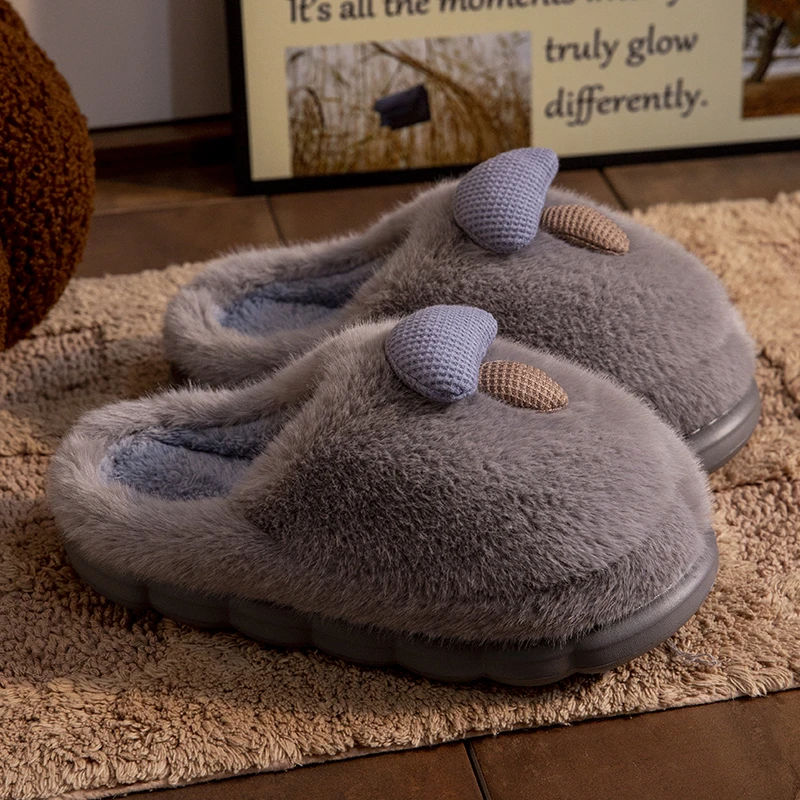 男士秋冬季棉拖鞋2024爆款可爱蘑菇居家室内软底防滑加绒保暖外穿