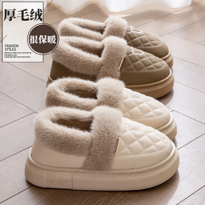 包跟棉拖鞋女款2024新款冬季情侣加绒加厚保暖防水毛毛绒棉拖鞋