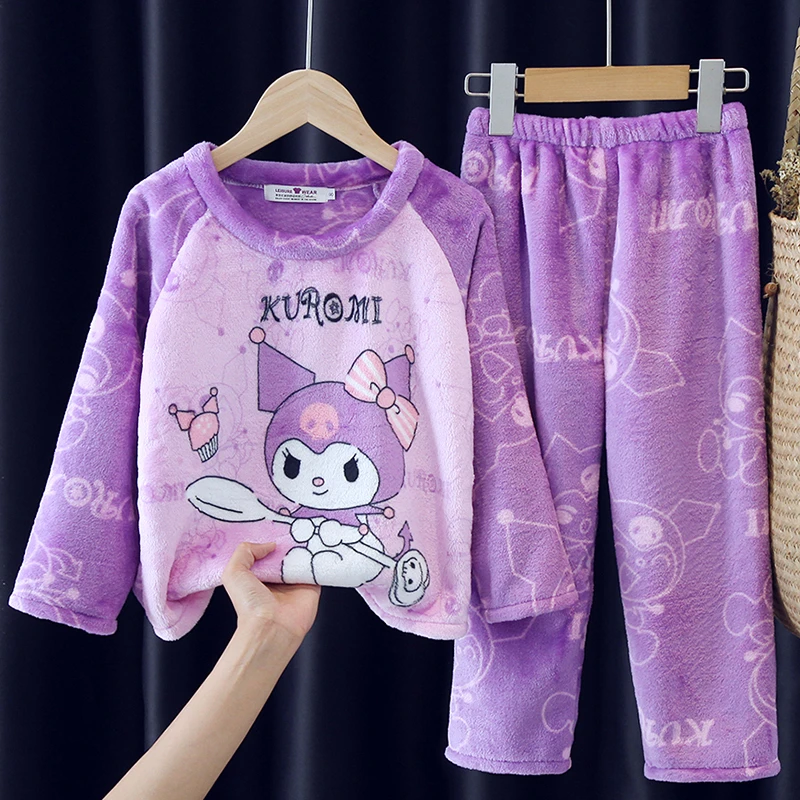 秋冬季儿童睡衣法兰绒男孩女童中大童厚款卡通宝宝小学生家居服套