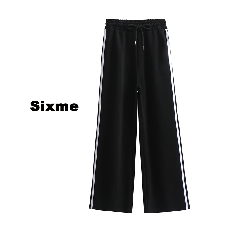 Sixme 加厚阔腿中2023年秋冬款高腰运动裤宽松百搭显瘦时尚直筒裤