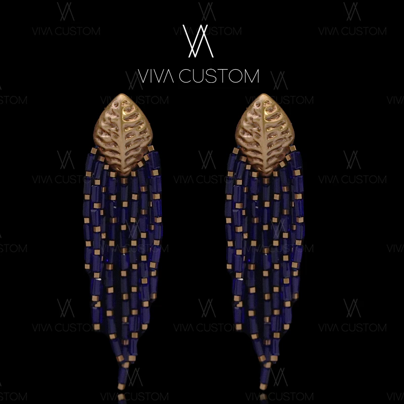 合金耳饰 (秀场系列)中古设计感个性大气叶片流苏耳拍