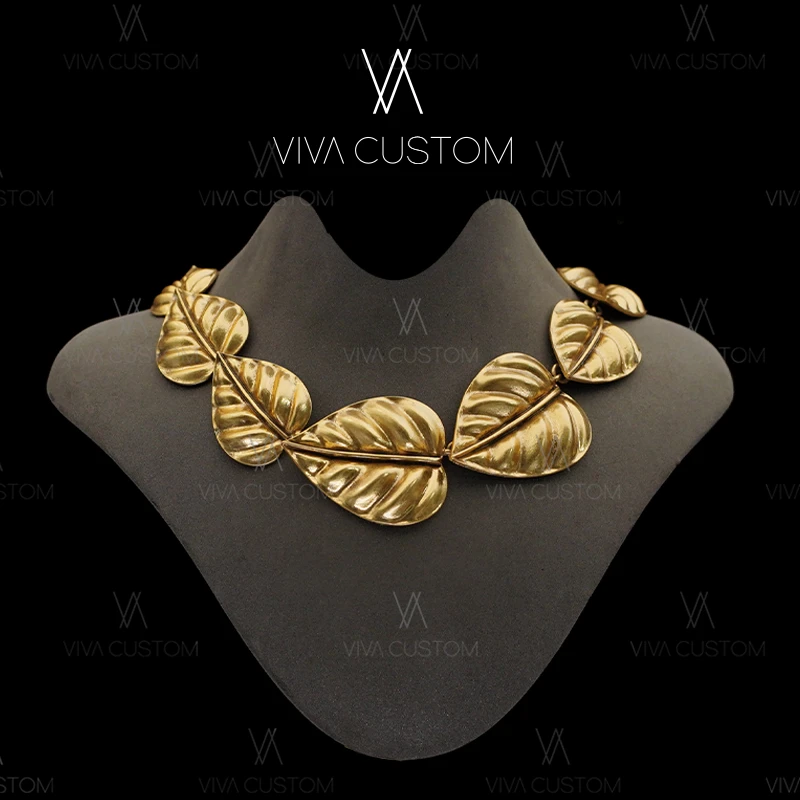 铜合金项链 （精工系列）宫廷复古金色小阔叶项链