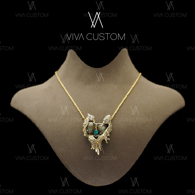 合金合成锆石耳饰 设计感比翼鸟项链-