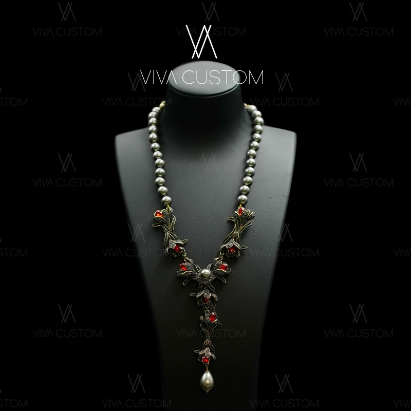 铜合金合成锆石项链 (鎏金岁月系列)复古宫廷华丽优雅汀兰项链