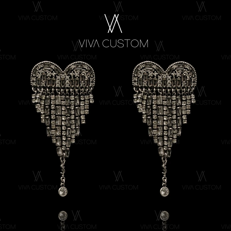 合金耳饰 （精工系列）时尚华丽气质优雅公主风心形流苏耳钉