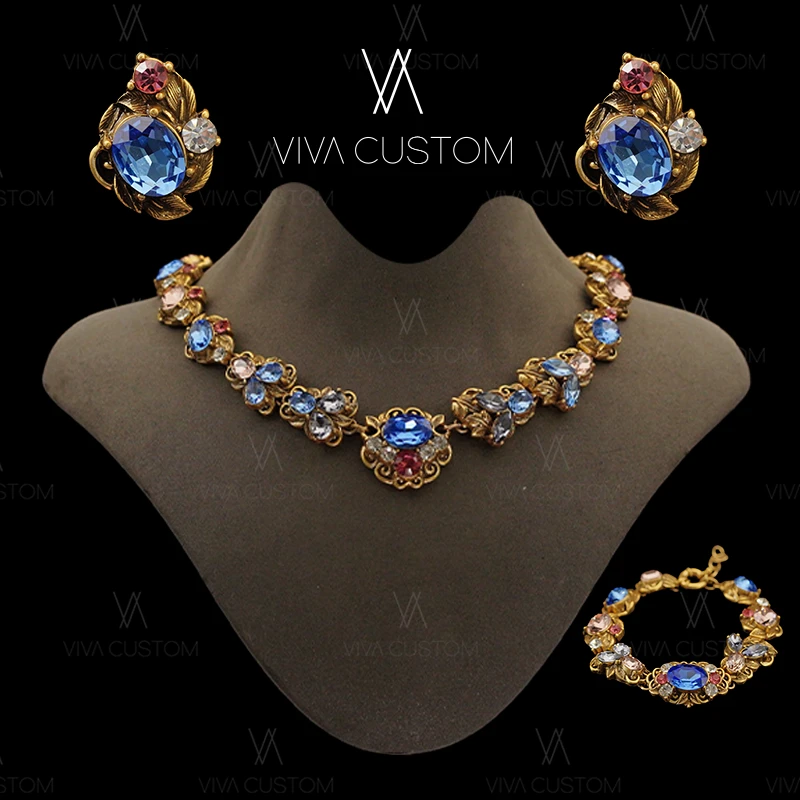 合金合成锆石项链 璀璨星河系列 巴比伦之春粉蓝套装