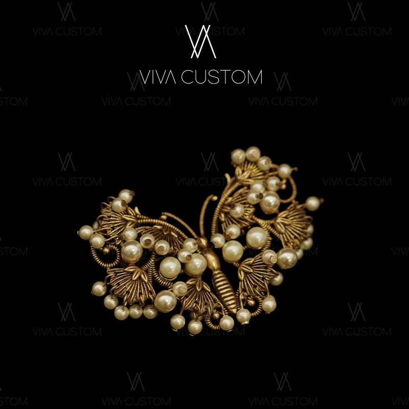 合金仿珍珠胸针 （精工系列）复古宫廷风设计感气质镶嵌蝶与花胸针