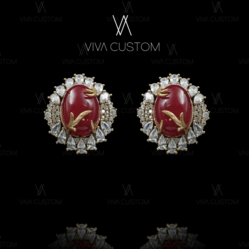 铜合金合成锆石耳饰 （彩石流光系列）时尚百搭镶嵌橄榄枝耳拍