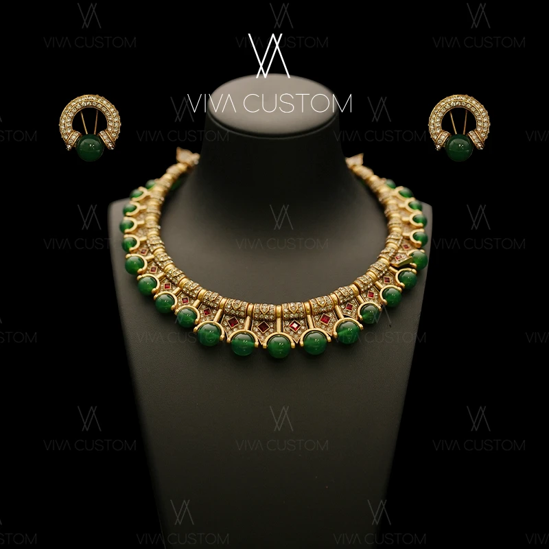 合金项链 (鎏金岁月系列)时尚优雅老钱风经典碧湖翠色套装