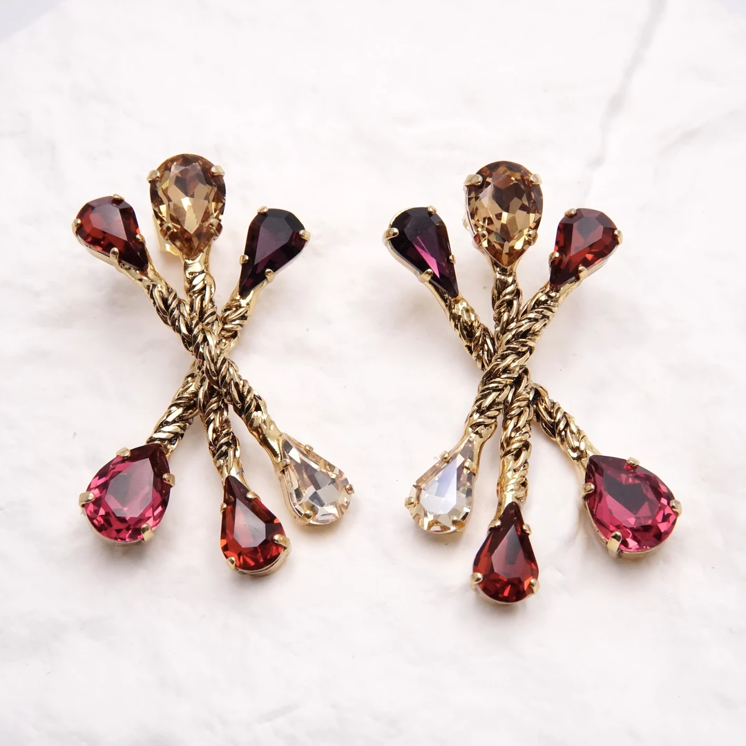 铜合金合成锆石耳饰 翡冷萃耳饰 佛罗伦萨手工 重工编织耳钉 K247