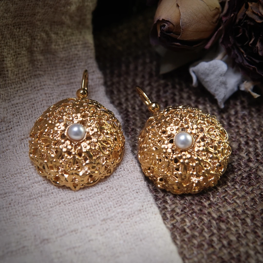 铜合金耳饰 翡冷翠耳钉 佛罗伦萨AJ耳饰耳钩手作D18