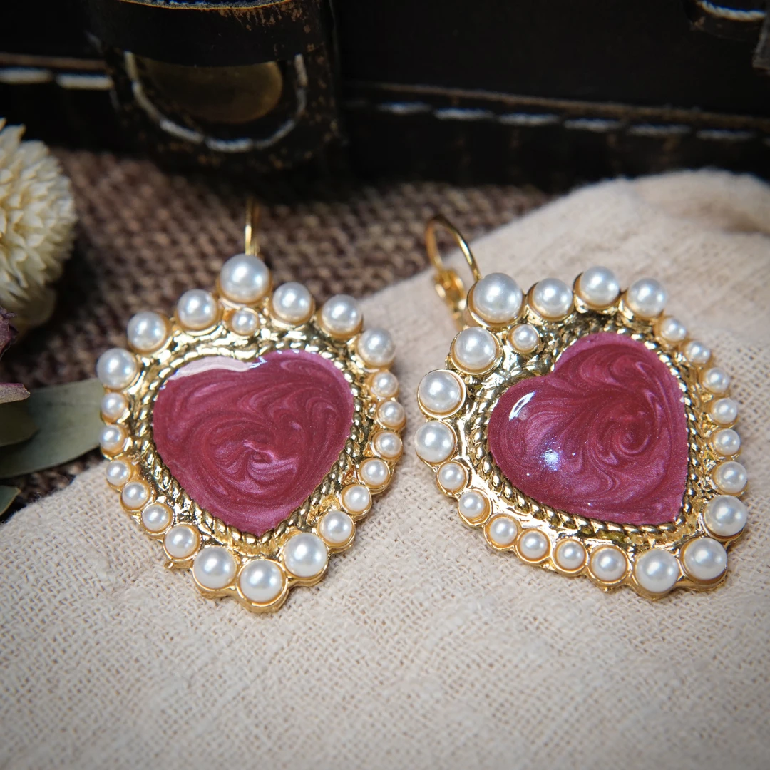 铜合金耳饰 翡冷翠中古耳钉 佛罗伦萨萨拉姐姐爱心手作S45