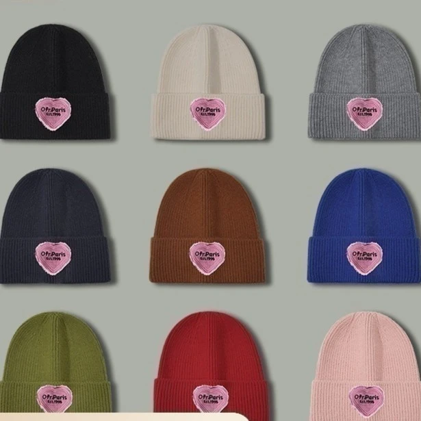 针织帽女复古潮爱心毛线帽秋冬百搭时尚大头围显脸小护耳保暖冷帽