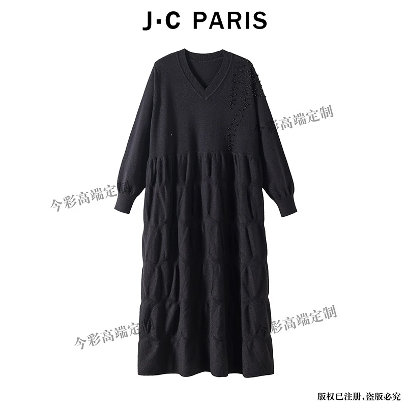 【黑天鹅】 878 秋冬季V领欧货加厚连衣裙