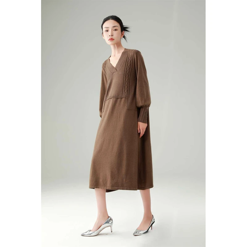 【今彩家】 58698咖色 高端定制时尚连衣裙