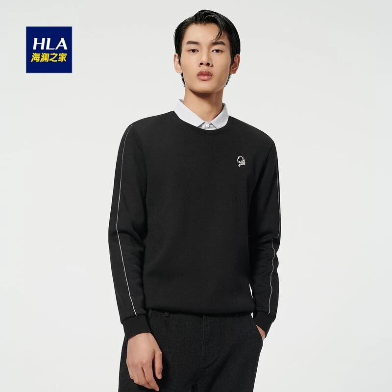 HLA/海澜之家针织衫航天员内里加绒保暖假两件休闲舒适男士针织衫