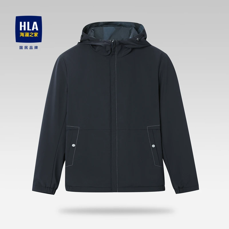 HLA/海澜之家连帽夹克一面纯色一面花休闲防风舒适双面穿男士外套