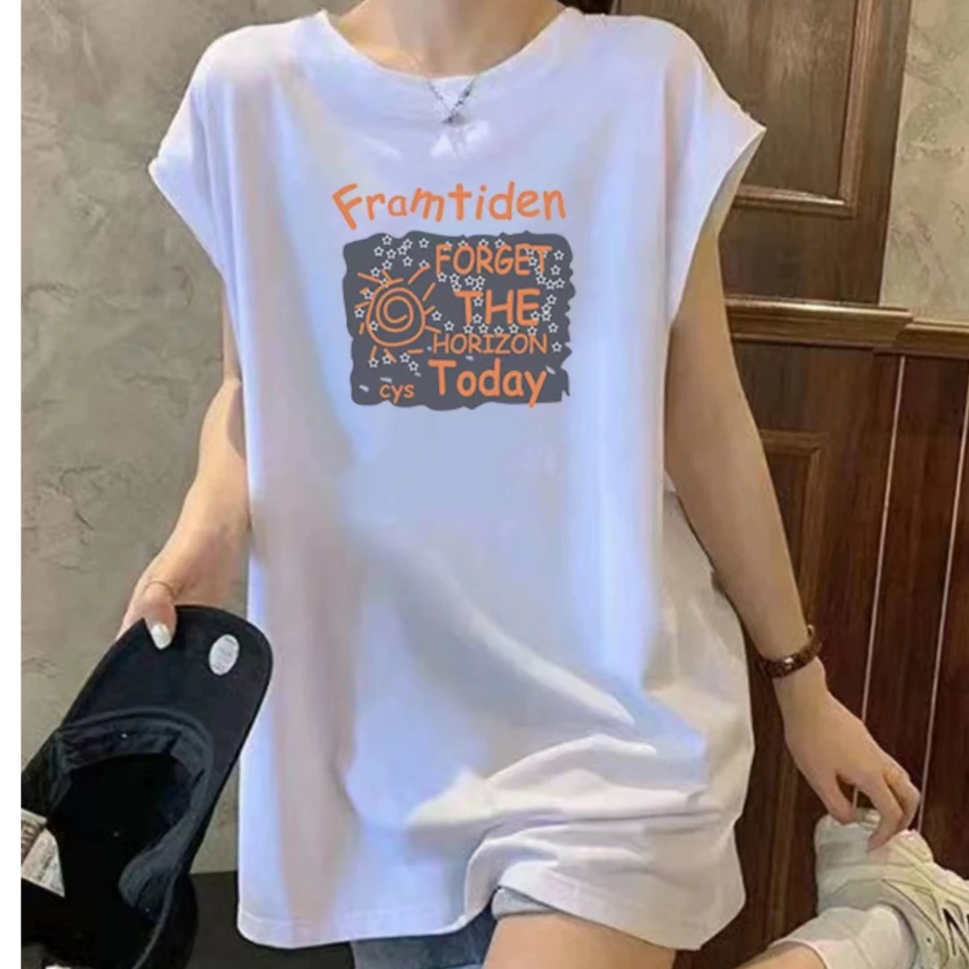 中长款遮屁股背心女2024夏季新款外穿宽松百搭连肩t恤设计感上衣