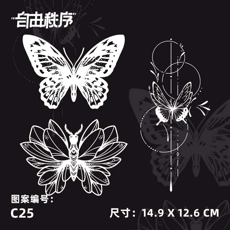 C25-蝴蝶C 草本纹身贴女防水持久不反光ins风手臂锁骨仿真贴纸